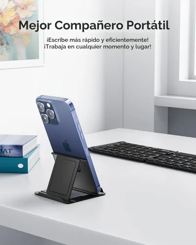 Vista 3 de Samsers Teclado Bluetooth plegable, teclado inalámbrico portátil con soporte de soporte, recargable de tamaño completo ultra delgado plegable