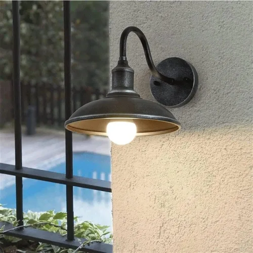 Vista 3 de Lámpara de pared para exteriores, retro, industrial, negra, aplique de pared exterior, farol de pared impermeable, con cuello de cisne, luces LED