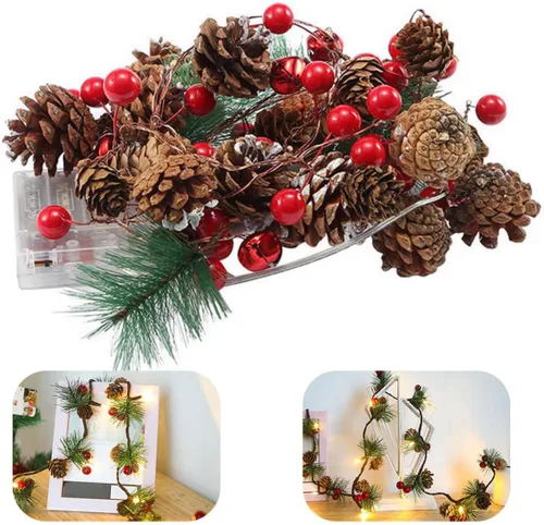 Vista 4 de Guirnalda de Navidad funciona con pilas LED iluminada mini guirnalda de cono de pino para Navidad (sin batería)