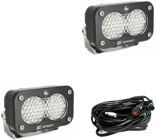 Vista 15 de Baja Designs S2 Sport - Par de cápsulas de luz LED negras – 2 unidades LED con arnés de cableado (conducción/combinado; ámbar)