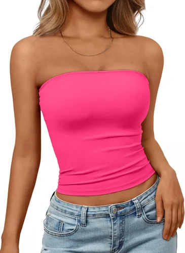 Vista 20 de Trendy Queen Top corto bandeau sin tirantes para mujer Blanco