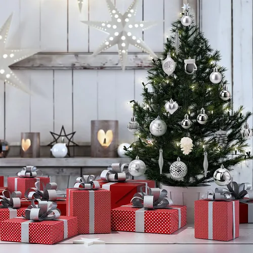 Vista 3 de Adorno para árbol de Navidad, 70 bolas de Navidad, adornos inastillables, esferas colgantes para decoración de festividades, bodas y fiestas