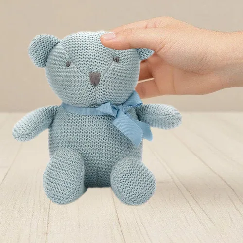 Vista 7 de FLUFFYFUN Oso de peluche azul 100% algodón orgánico de 6.5 pulgadas, animales de peluche para recién nacido Oso Azul