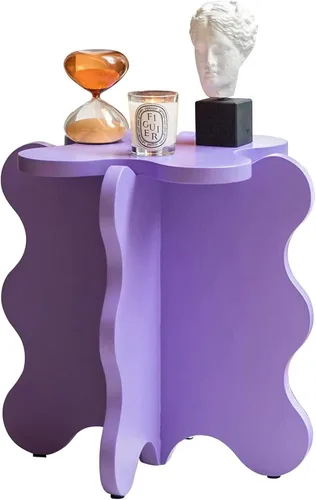 Vista 11 de HM&DX Mini mesa de centro de pétalos, mesa auxiliar de madera maciza con ondas de dibujos animados con patas en forma de X, mesas auxiliares