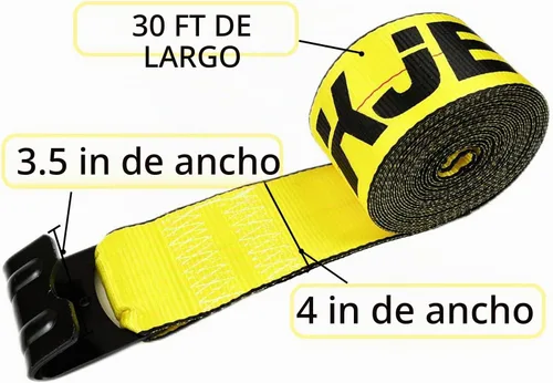 Vista 8 de [Usado] KJE Paquete de 10 correas de cabrestante de 4 pulgadas x 30 pies, amarillas, resistentes con ganchos planos, correa de remolque de cama