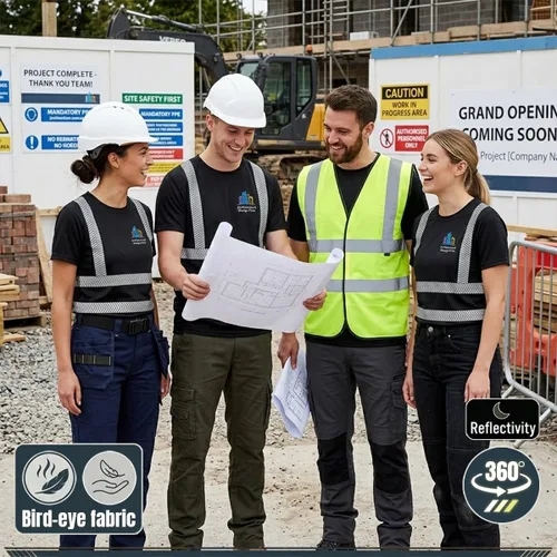 Vista 3 de Camiseta Hi Vis con tira reflectante de alta visibilidad, camisetas de seguridad personalizadas para tu logotipo, camisas de trabajo al aire libre