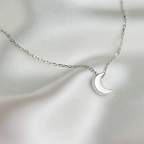 Vista 2 de CISHOP Collar de luna creciente, collar con colgante de plata de ley pulida, collar con colgante para mujer, Metal