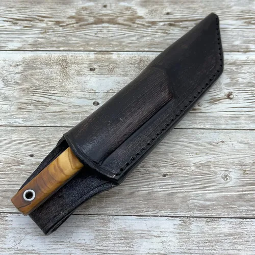 Vista 9 de Cuchillo Kiridashi, cuchillo japonés para tallar madera N690 de 1/8 de pulgada, hoja de acero N690, mango de madera de nogal o olivo con funda
