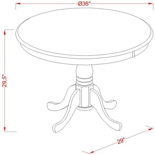 Vista 10 de East West Furniture ANDR5-MAH-01 - Juego de mesa y sillas de cocina de 5 piezas, incluye una mesa de comedor redonda con pedestal y 4 sillas