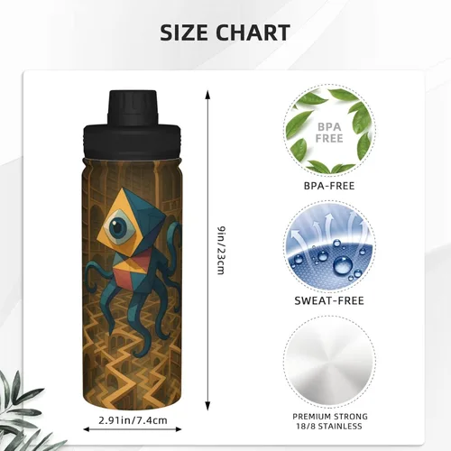 Vista 4 de Geometric Creatures - Hervidor de agua aislado de acero inoxidable Botella de agua divertida con estampado Ideal para deportes y viajes