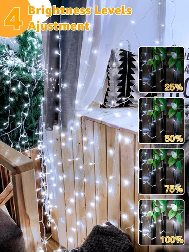 Vista 5 de Guhope - Luces de Navidad 600LED 98 pies, luces de cadena impermeables para exteriores con control remoto y temporizador, 8 modos de luces de hadas