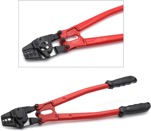 Vista 6 de Herramienta de prensado de estampación de swager de mano de 14" para cable de cuerda de alambre 1/16" 3/32" 1/8" [P/N: ET-TOOL030-14-RED]