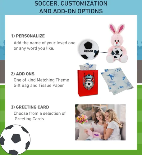 Vista 2 de DolliBu Animal de peluche de conejo de oro rosa con pelota de fútbol, conejo suave para abrazar, adorable juguete de peluche de oveja para jugar