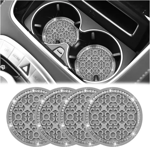Vista 9 de Zpana – Portavasos para automóvil con diamantes de imitación, 4 unidades, 2.75 pulgadas, silicona con cristales de strass, tapetes antideslizantes