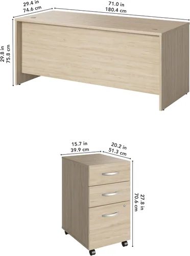 Vista 3 de Bush Business Furniture - Escritorio de oficina de 72 pulgadas de ancho x 30 pulgadas de profundidad con archivador móvil, mesa de computadora