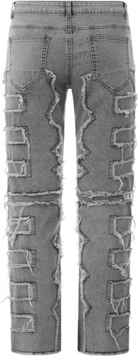 Vista 6 de Jeans apilados de ajuste regular para hombre, rasgados, ajustados, desgastados, rectos, ropa de calle
