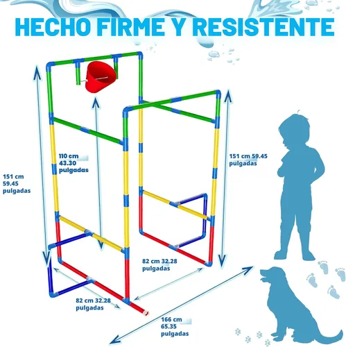 Vista 4 de Túnel de aspersión para parque acuático para niños con cubo para volcar Parque acuático al aire libre para diversión de verano