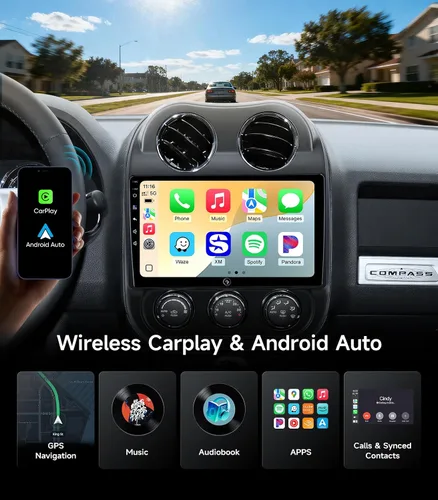 Vista 3 de Radio de coche para Jeep Compass Patriot 2010-2016, inalámbrico CarPlay