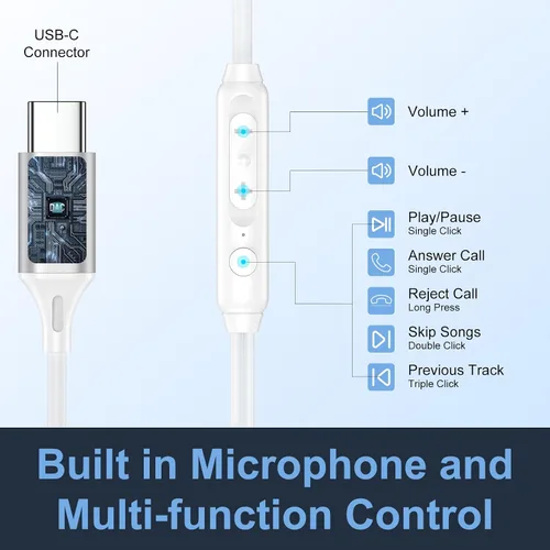 Vista 2 de Auriculares S25 Ultra USB C con cable para Samsung Galaxy S25 S24 S23 A16 A26 A36 A56, USB tipo C con micrófono, auriculares USBC para Google Pixel