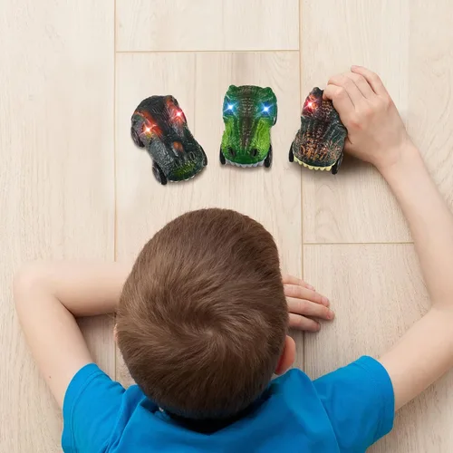 Vista 8 de Skylety 6 Pack Dino Race Cars LED Compatible with Most Tracks,Dinosaur