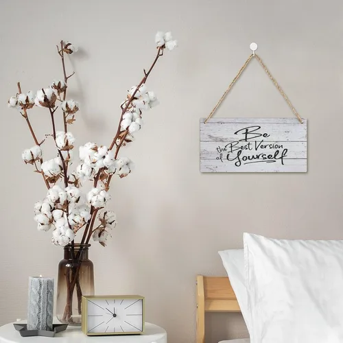 Vista 5 de Divertido letrero de madera estilo granja con texto en inglés «Be the Best Version Of Yourself», calcomanía de vinilo con texto en inglés «Be the
