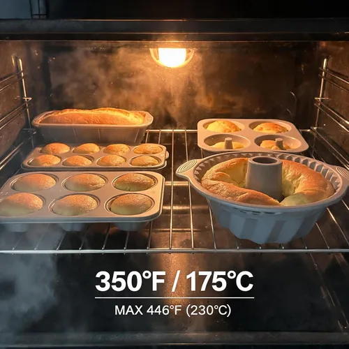 Vista 7 de Juego de 28 moldes antiadherentes de silicona para hornear, moldes aptos para horno para magdalenas de pasteles Gris