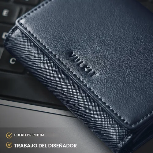 Vista 6 de VULKIT Tarjetero de cuero de primera calidad con bloqueo RFID con ventana de identificación, cierre magnético con capacidad para hasta 40 tarjetas
