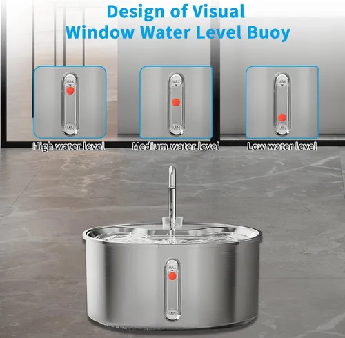 Vista 3 de Qumox Fuente de agua para gatos de acero inoxidable: dispensador automático de agua para mascotas de 108 oz/3.2L Fuente de agua para interiores
