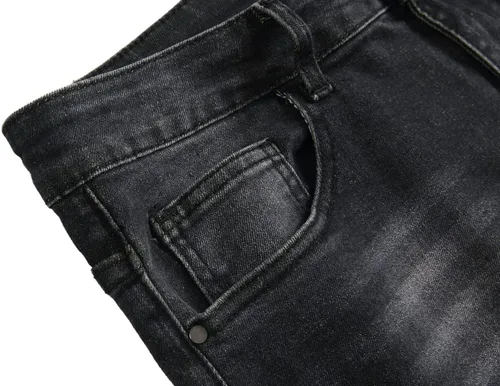 Vista 5 de Jeans ajustados y elásticos para hombre, jeans rectos rasgados a la moda para hombre, pantalones de mezclilla lavados vintage
