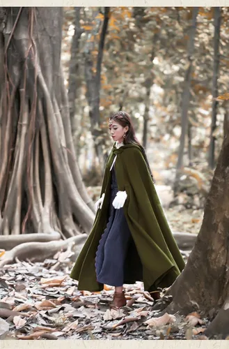 Vista 3 de Baoqiya Capa de mezcla de lana con capucha para mujer poncho cálido de otoño e invierno
