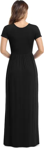 Vista 3 de VIISHOW - Vestido largo informal para mujer, maxi vestido sencillo de manga corta, con bolsillo y ajuste holgado