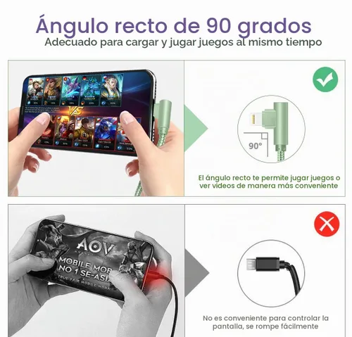 Vista 3 de Cargador para iPhone, paquete de 3 cables Lightning de 6 pies [certificado Apple MFi] Cable de carga rápida para iPhone de 90 grados, cable trenzado