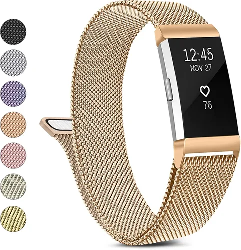 Vista 11 de Correa de metal compatible con Fitbit Charge 2 bandas para mujeres y hombres, correa de repuesto ajustable de malla de acero inoxidable para Fitbit