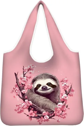 Vista 20 de Belidome Bolsa de comestibles con diseño de donas de ajolotl para compras, lavable, reutilizable, con bolsillo para asa