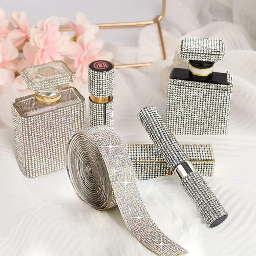 Vista 5 de 4 rollos de cinta autoadhesiva con diamantes de imitación y cristal Bling con tiras adhesivas de 2 mm para manualidades, bodas, cumpleaños, fiestas