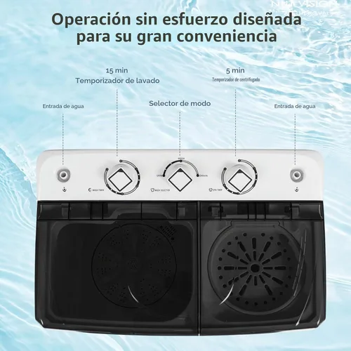 Vista 6 de Giantex Lavadora Portátil, Combo de Lavadora y Centrifugadora de 20 LBS con Bomba de Drenaje Integrada y Control de Tiempo, Doble Tina Compacta