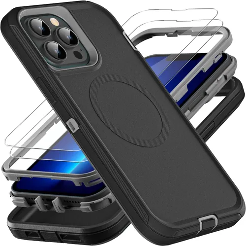 Vista 14 de YKHJKLEC para iPhone 13 Pro Max, funda militar grado 3 en 1 resistente a golpes/caídas/polvo con 2 piezas de protector de pantalla de vidrio