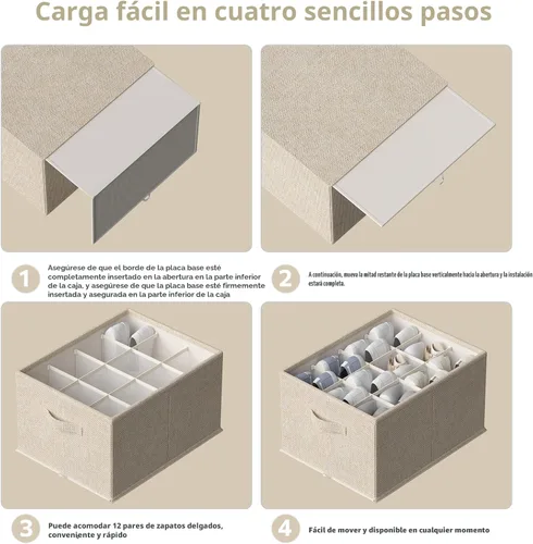 Vista 5 de FHSQX Paquete de 2 organizadores de zapatos para armario, organizador de zapatos plegable, se adapta a hasta 24 pares, contenedores