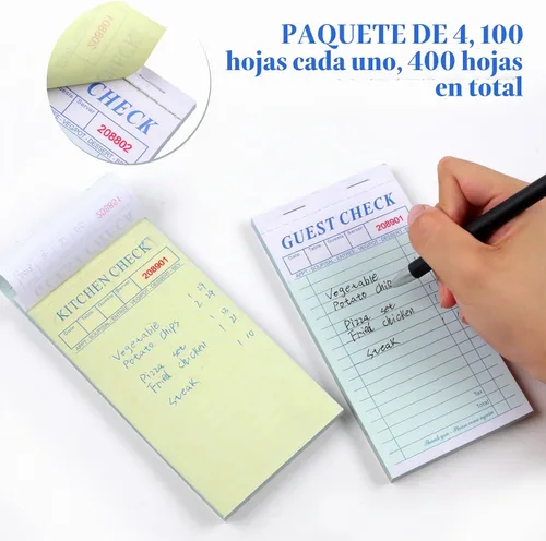 Vista 4 de 4 paquetes de talonarios de servidor, libros de cheques de invitados de doble parte para camareros, bloc de notas de camarera para pedidos de comida