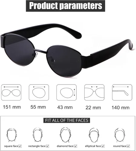 Vista 5 de ADE WU Lentes de sol ovalados para mujer y hombre, estilo vintage de los años 90, lentes de diseño de moda en tono dorado, marco de metal, lentes