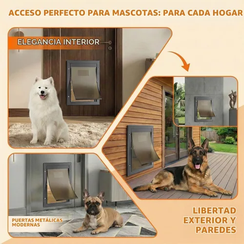 Vista 5 de Puerta para perros grandes, marco de aluminio negro grande para mascotas con bloqueo de 2 vías, fácil de instalar en puerta