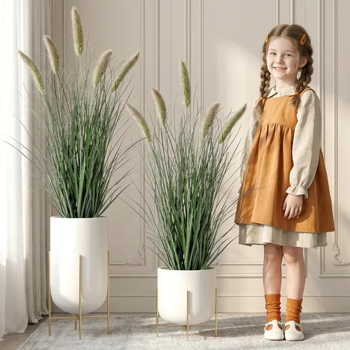 Vista 11 de Ttranewsoo Plantas artificiales de césped alto con macetas de 47 pulgadas, 1 paquete de césped artificial de lirio de los valles, decoración