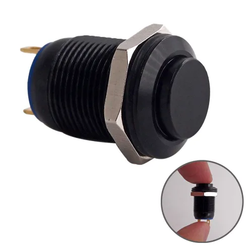 Vista 7 de Interruptor de botón momentáneo, URTONE UR125, 1NO SPST DC/AC 36V 2A, carcasa de metal de aleación de aluminio adecuada para orificio de montaje