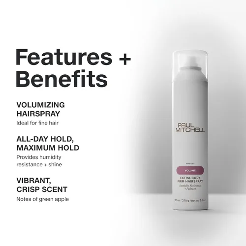 Vista 3 de Paul Mitchell Spray de acabado firme extra corporal, sujeción extrema, laca para el cabello de volumen máximo, 9.5 onzas.