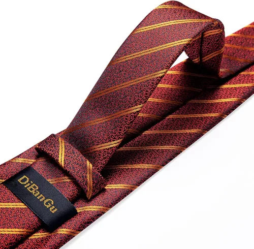 Vista 5 de DiBanGu Juego de corbata a rayas para hombre, corbata tejida de seda a cuadros y gemelos cuadrados de bolsillo, negocios y bodas