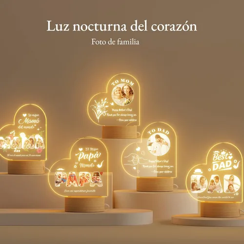 Vista 4 de Bemaystar Regalos para papá, regalos personalizados para el día del padre de hija, hijo, esposa, luz nocturna LED acrílica con imagen, regalos