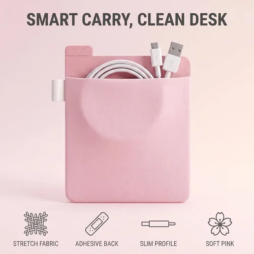 Vista 5 de Soporte para disco duro externo rosa, funda de transporte adhesiva para disco duro externo, organizador de almacenamiento de funda reutilizable