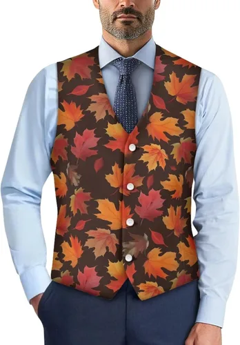 Vista 19 de TODIYADDU Single Breasted Sleeveless Vest for Men Tuxedo Vest Mushroom