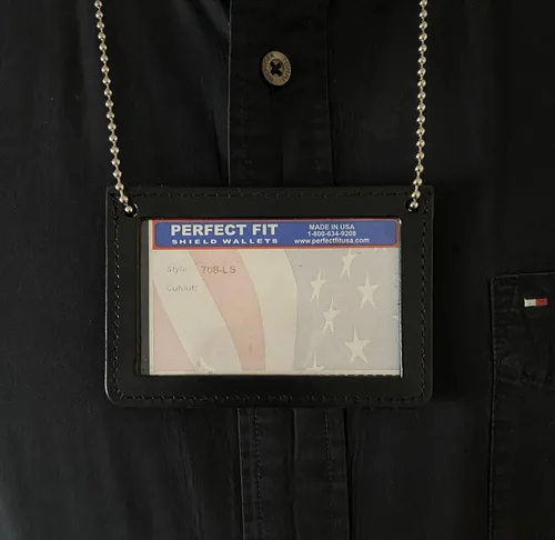 Vista 3 de Cadena de cuello de doble cara para identificación con 2 ventanas transparentes de identificación, insignia de cuero para pase de credencial