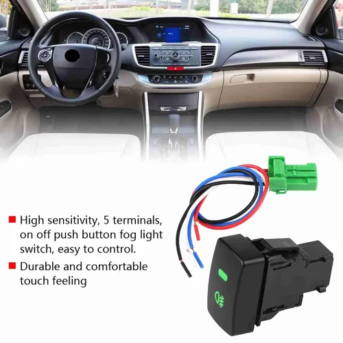 Vista 3 de Interruptor de luz antiniebla del coche, botón plástico negro de 5 pines para CRV